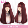 LM Cosplay Wig With Bangs Synthetic Straight Hair 24 Inch Long Heat-Resistant Pink Wig For Women