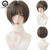 7JHH WIGS Black Short Bob Wig for Girl Daily Wear Synthetic Wig New Style Natural Supple Summer  Heatresistant Wig With Bangs