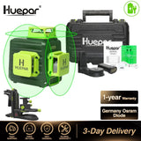 Huepar 3D Cross Line Self-leveling Laser Level 12 lines Green Beam Li-ion Battery with Type-C Charging Port & Hard Carry Case