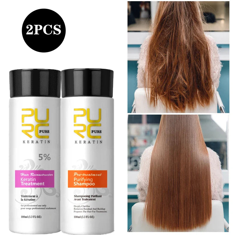 PURC Professional Keratin Hair Treatment Set Brazilian Hair Straightening Cream Smoothing Shampoo Magic Hair Mask Care