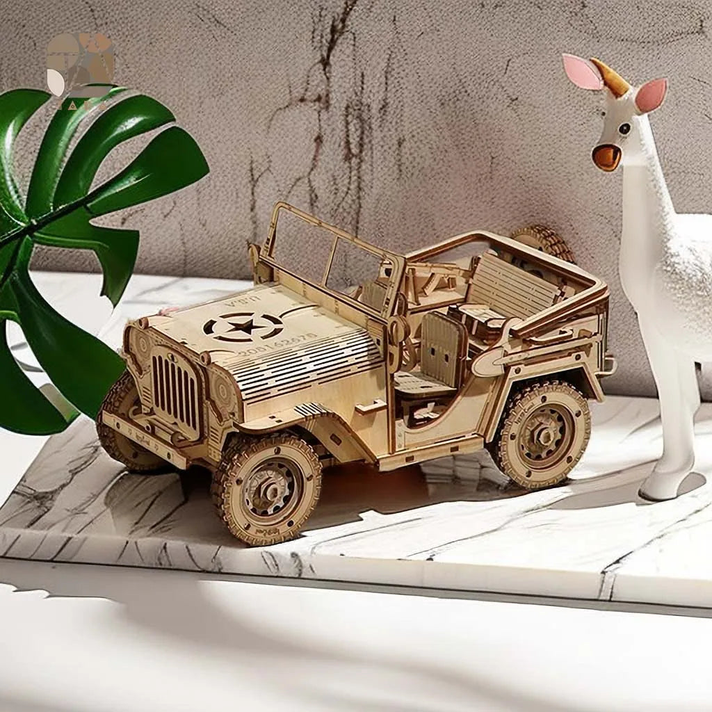 Tada 3D Wooden Puzzle Toys Movable Jeep Assembly Toy Gift For Children Adult Model Building Block Kits