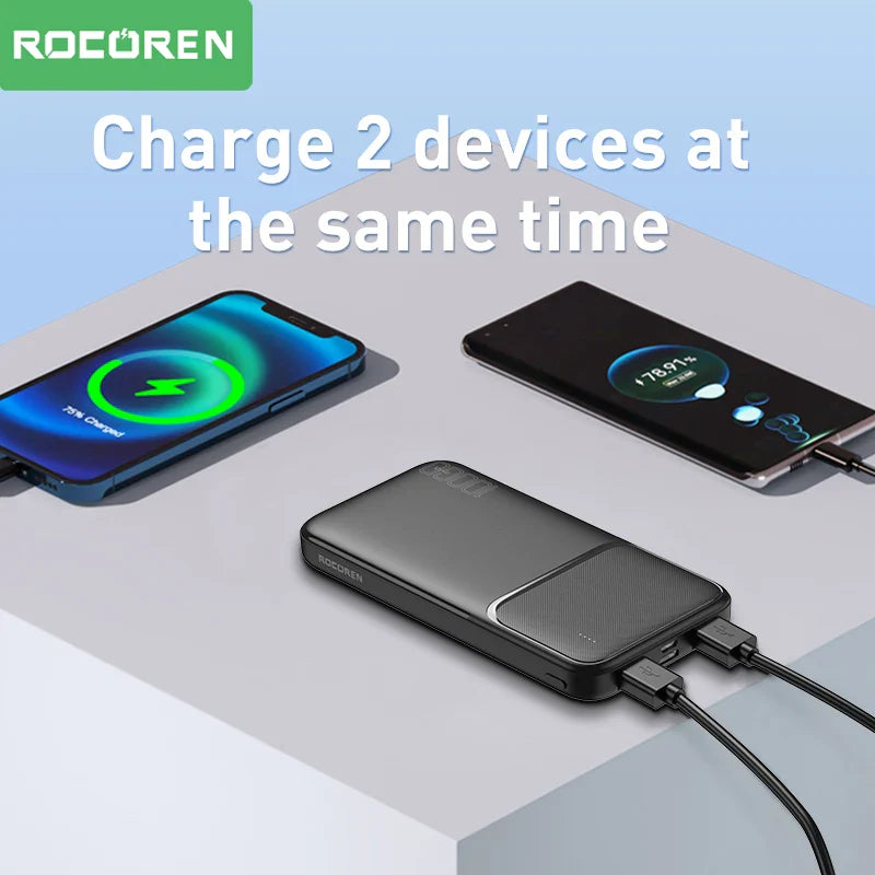 Rocoren Power Bank 10000mAh Portable Charger External Battery PoverBank 10000 Fast Charging Powerbank For iPhone Xiaomi mi POCO