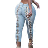 Plus Size Sexy White Blue Hollow Out Denim Capris 4XL Club Women High Waist Ripped Lace Up Bandage Ankle Length Jeans Cropped