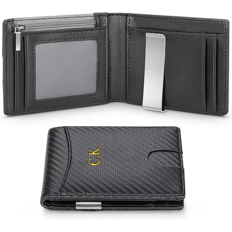 Personalized Custom Initials Name Rfid Carbon Fiber Card Holder Wallets Men Business Small Mini Money Bag Leather Wallet for Men