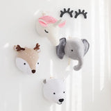 Plush Head Elephant Unicorn Deer Nursery Childhood Room Decor Wall Hangings for Baby Bedroom Wall Mount Kids Stuffed Animal Toys