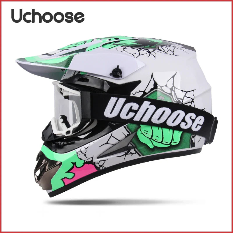 UCHOOSE Motorcycle Helmet Professional Motocross Off Road Helm Children Off-road Casque Capacete De Motocicleta Gift Goggles