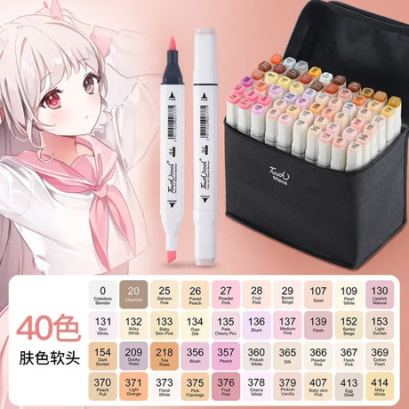 40Color Soft-head Skin Color Marker Pen Set Student Animation Hand-painted Flesh-colored Art Double-head Oily Alcohol Marker Pen