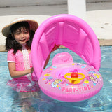 Cartoon Inflatable Baby Swim Ring Seat Floating Sunshade Toddler Swim Circle Bathtub Swimming Pool Beach Party Outdoor Water Toy