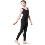 AOYLISEY Girls Black Tank Sleeveless Unitard Gymnastics Bodysuit Boys Spandex Full Body Kids Jumpsuit Scoop Neck Dance Costumes