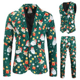 Mens Fashion Casual Suit Printed Christmas Jacket Pants Vest Three Set Of Men Suits Sets