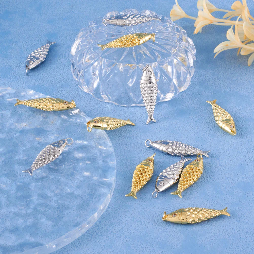 Pandahall 10Pcs Golden Fish Pendants Brass Cubic Zirconia Charms for Women Necklace Bracelet Jewelry Making Gifts Accessories