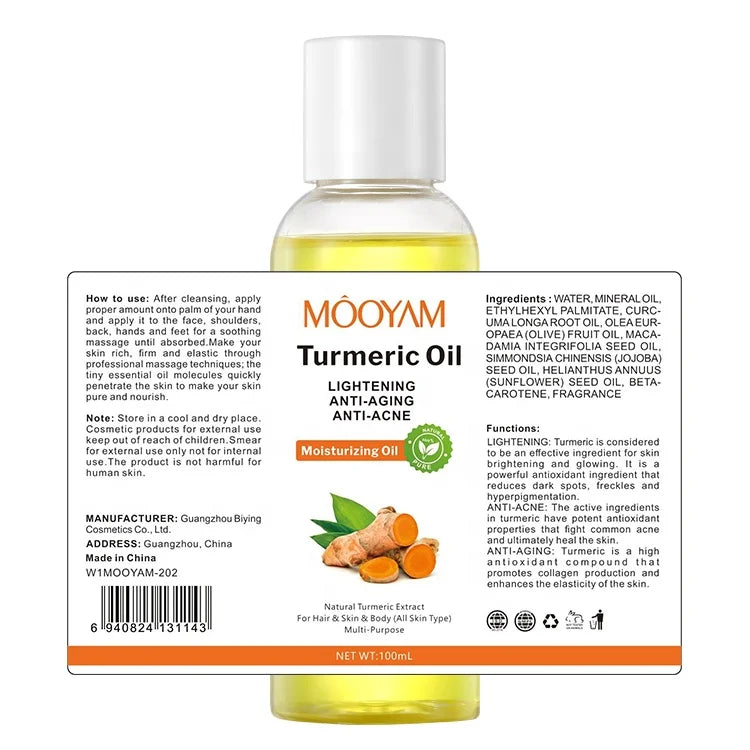 Turmeric Oil Face Whitening Lightening Acne Dark Patches Anti-aging Dark Spot Corrector Skin Care Turmeric Oil for Dark Skin