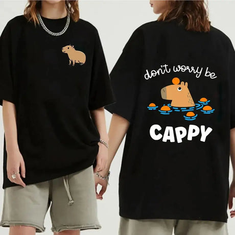 Funny Animals Capybara Cartoon Print T Shirt WomenMen Cotton Plus Size Tops T-shirt Y2k Unisex Fashion Harajuku Tees