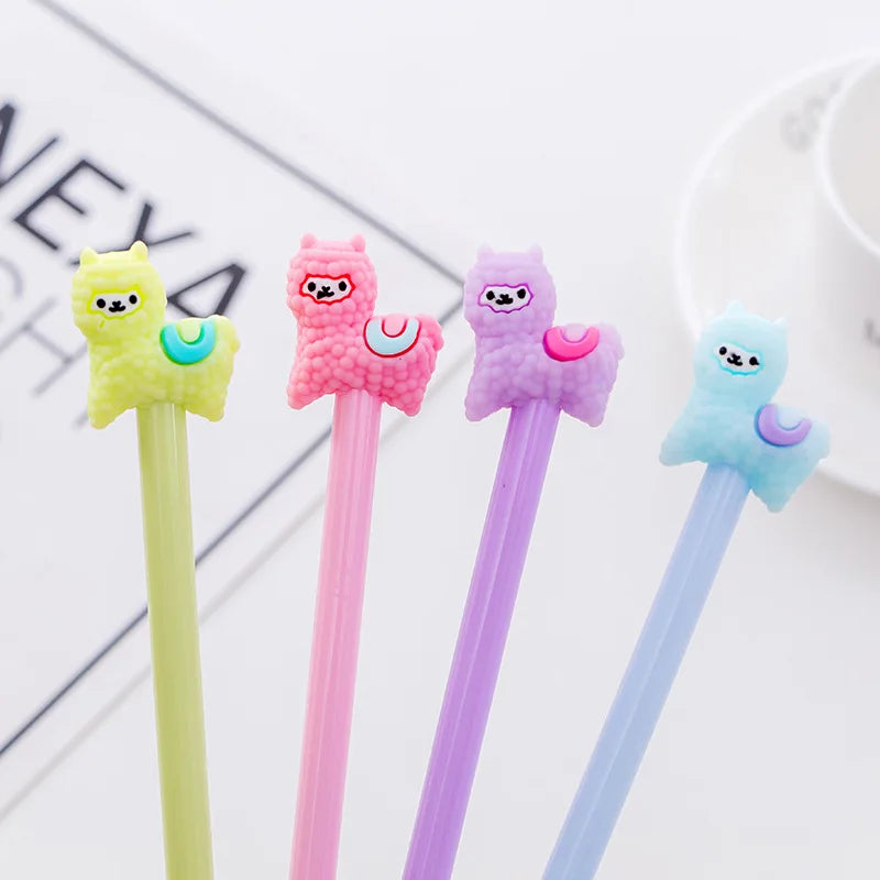 12 pcs/lot Kawaii Alpaca Cartoon Gel Ink Pens School Office Writing Supplies Gift Stationery Cute Pen Kids Prizes Cute Pens