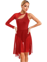 Jazz Dance Dress Woman Figure Skating Costume Lyrical Tango Latin Dance Performance Outfit Long Sleeve Modern Ballroom Dress