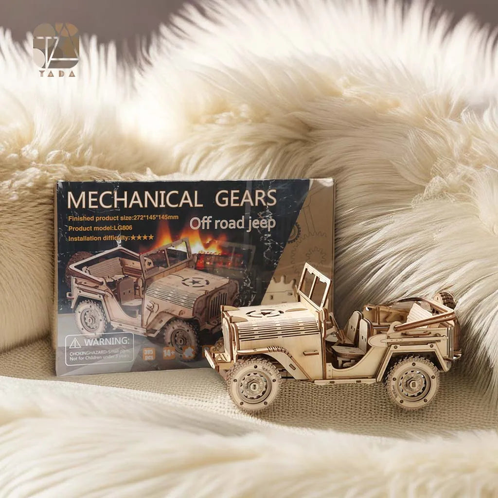 Tada 3D Wooden Puzzle Toys Movable Jeep Assembly Toy Gift For Children Adult Model Building Block Kits