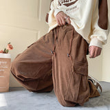 Men's Brown Y2K Baggy Japan Pants Oversized Corduroy Loose Wide Leg Cargo Pant Trousers Casual Men Sweatpants Streetwear Korean