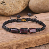 Natural Black Tourmaline Nugget Beads Cord Knotted Braid Bracelet Adjustable Women Black Lava Stone Woven Bracelet