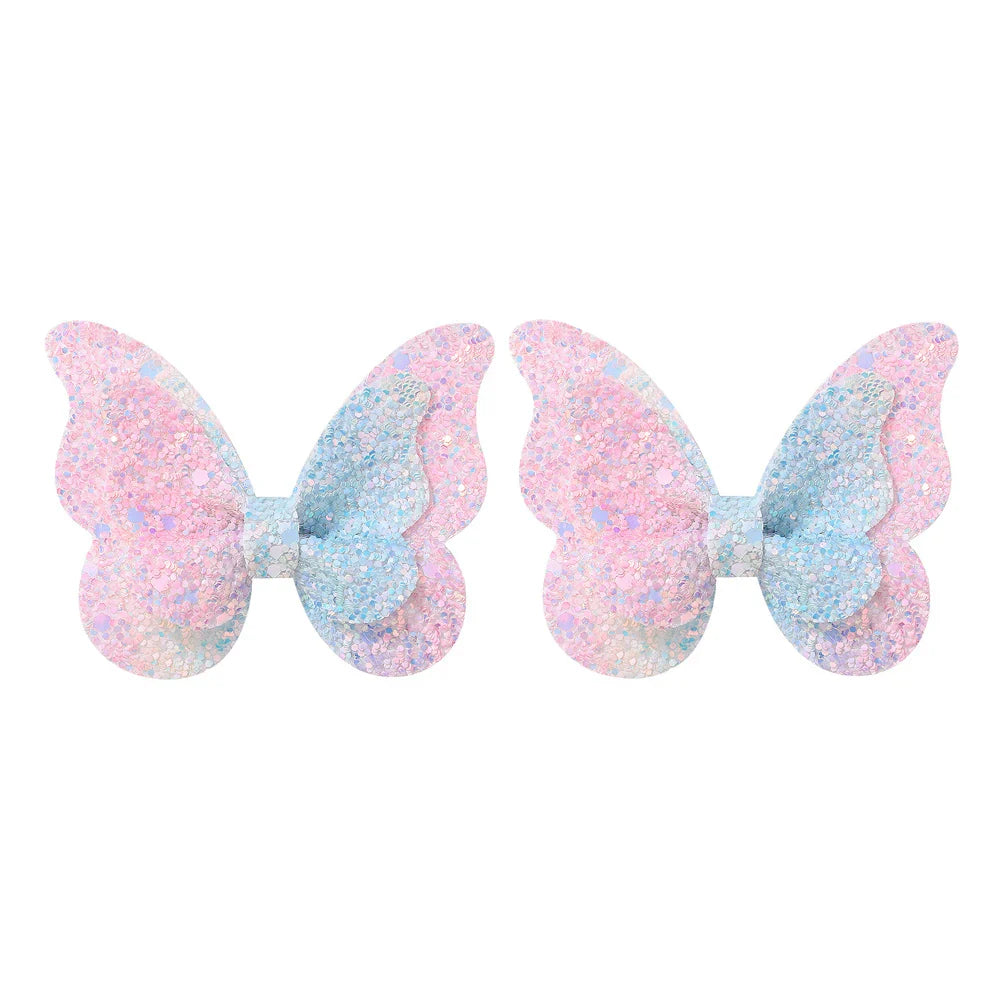 2/4/5Pcs Girls Cute Sequins Double Butterfly Hair Clip Bow Hairpins DIY Headwear Bow Decor Hairgrip Children Hair Accessories