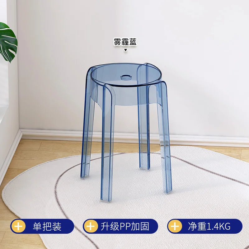 Transparent Plastic Stool Household Thickened Acrylic High Stool Table Stackable Bench Simple Modern Living Room Chair