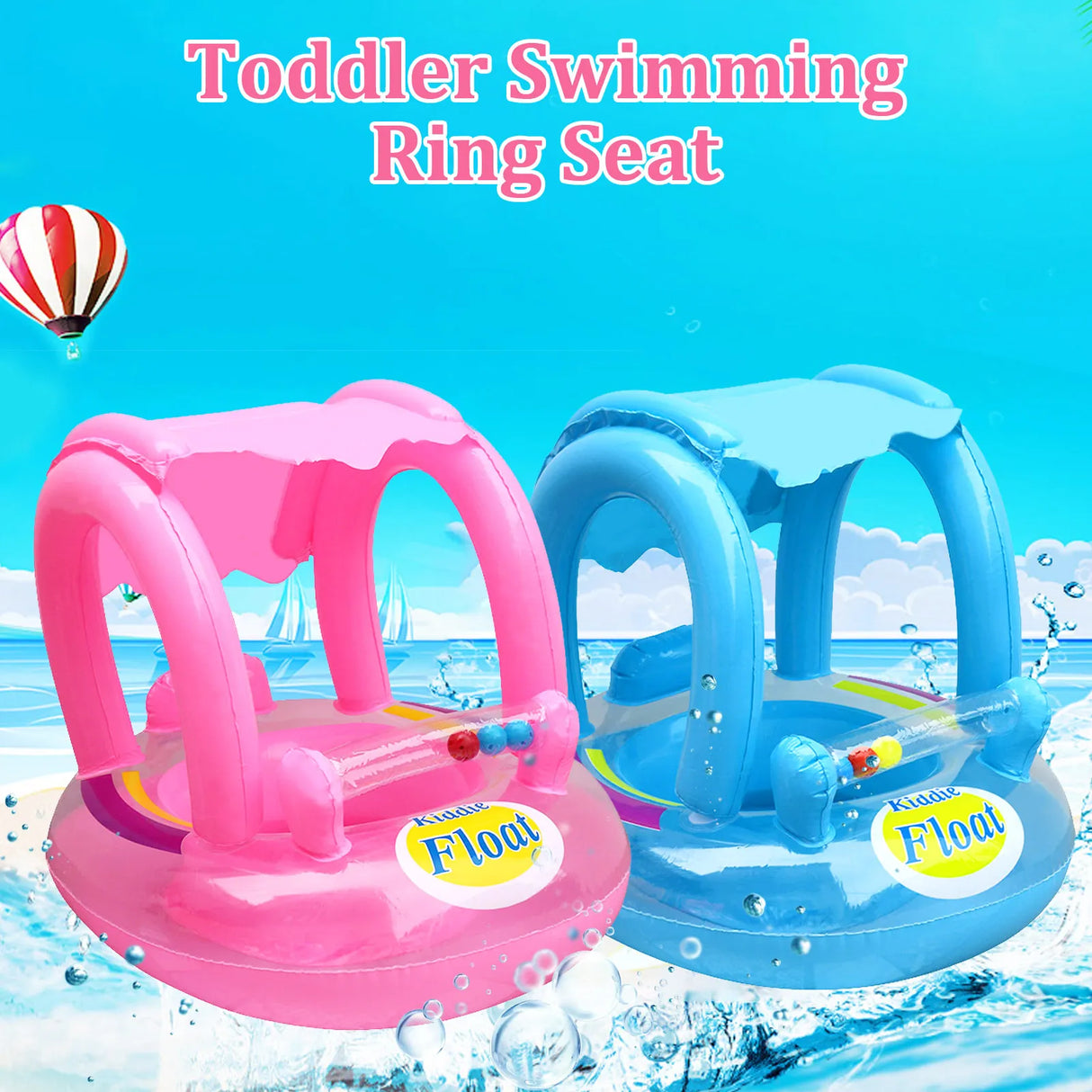 Baby Inflatable Swim Ring Float Circle Seat with Awning for Swimming Pool Mat Bathtub Infant Tank Summer Water Play Game