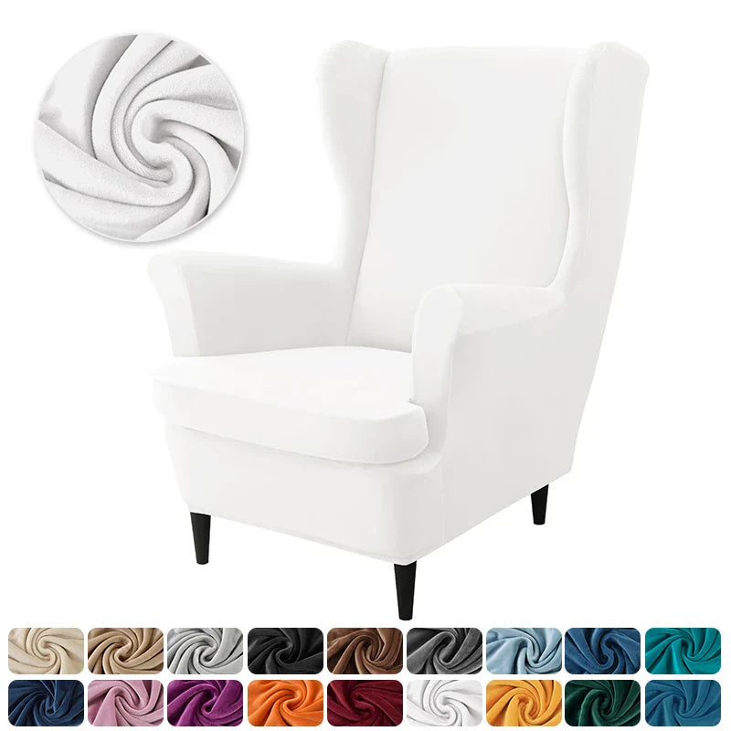 Velvet Wingback Chair Covers Stretch Wing Armchair Cover with Seat Cushion Cover Elastic Sofa Slipcovers Solid Color Sofa Covers