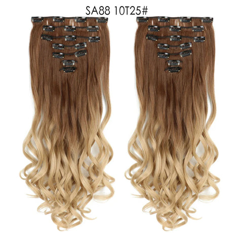 Set Hair Clip In Hair Extensions With Clips Hairpieces Synthetic Extension False/Fake Hair Blonde Eunice Hair Long Hair Pieces