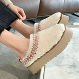 New Warm Fur Ankle Boots Women Flats Platform Slippers Plush Flip Flops Winter Cotton Shoes for Women Brand Design Snow Botas