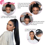 Straight Ponytail Human Hair 8-32 Inches Machine Made Magic Wrap Around Clip In Ponytail Remy Brazilian Human Hair Extensions