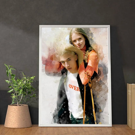 Custom Splash Watercolor Photo Canvas Painting Personalized Portrait  Abstract Wall Art Family Anniversary Gift Decor Poster