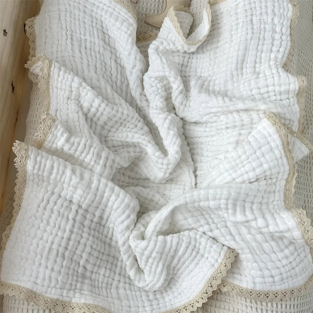 6 Layer Baby Blanket for Newborn Bath Towel Muslin Swaddle Cotton Receive Blanket Swaddling Wrap Lace Langer New Born Bedding