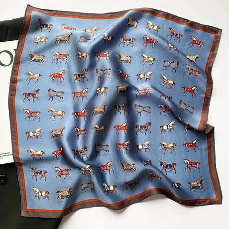 Silk Square Scarf Women 100% Real Luxury Brand Horse Print Neckerchief Female Hair Hand Bag Wrist Foualrd Scarves Bandana