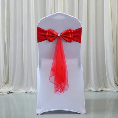 Spandex Lycra Chair Band Back Satin Bow Swag Chair Sash For Wedding Chair Cover Event Party Decoration