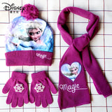 Disney New Autumn and Winter Cute Children Magic Elsa Cartoon Scarf Hat glove three-piece Warm Boy Girl Child christmas hat