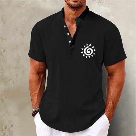 Summer Men Henley Shirt Short Sleeve Tops 3d Sun Graphic Clothing Fashion Designer Apparel Streetwear Mens Hawaiian Shirts 2023