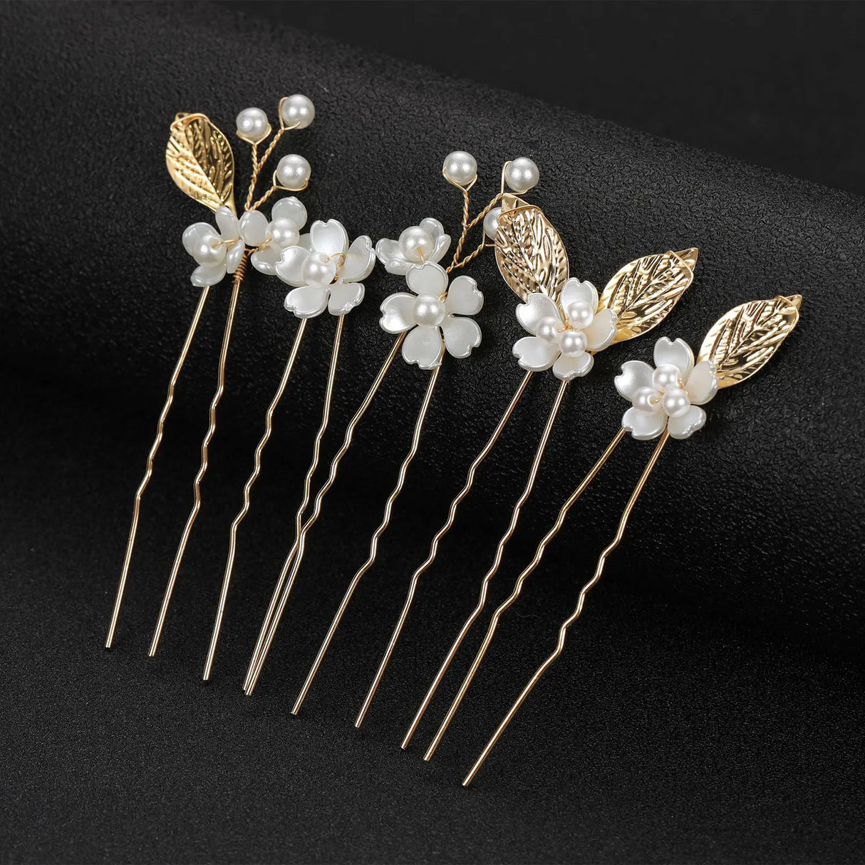 5pcs U-shape Hairpin Set For Women Pearl Floral Hair Clip Fashion Girls Wedding Tiaras Princess Headdress Elegant Hair Jewelry