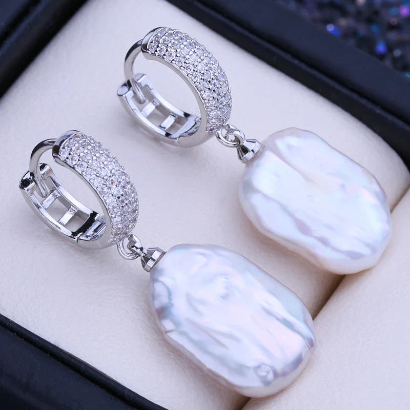 FENASY Natural Freshwater 12-16mm Big Baroque Pearl Drop Earrings 925 Sterling Silver Bridal Jewelry Gifts or Women Wholesale