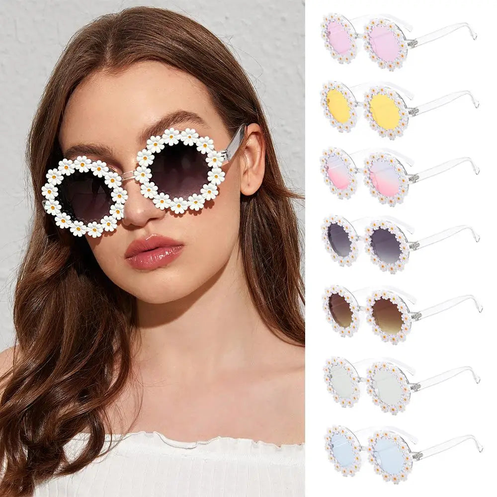 Fashion Retro Daisy Sunglasses for Women Round Flower Sun Glasses Trendy Summer Pool Beach Party Shades UV400 Eyewear