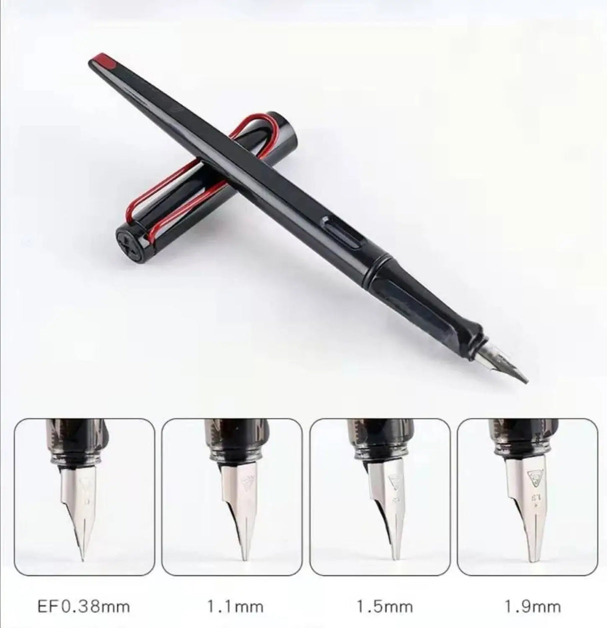 Art Calligraphy Fountain Pen Long Tail Ink Pen EF/F/M/1.1mm/1.5mm/1.9mm Nib Business Office Practice Supplies Stationery Writing