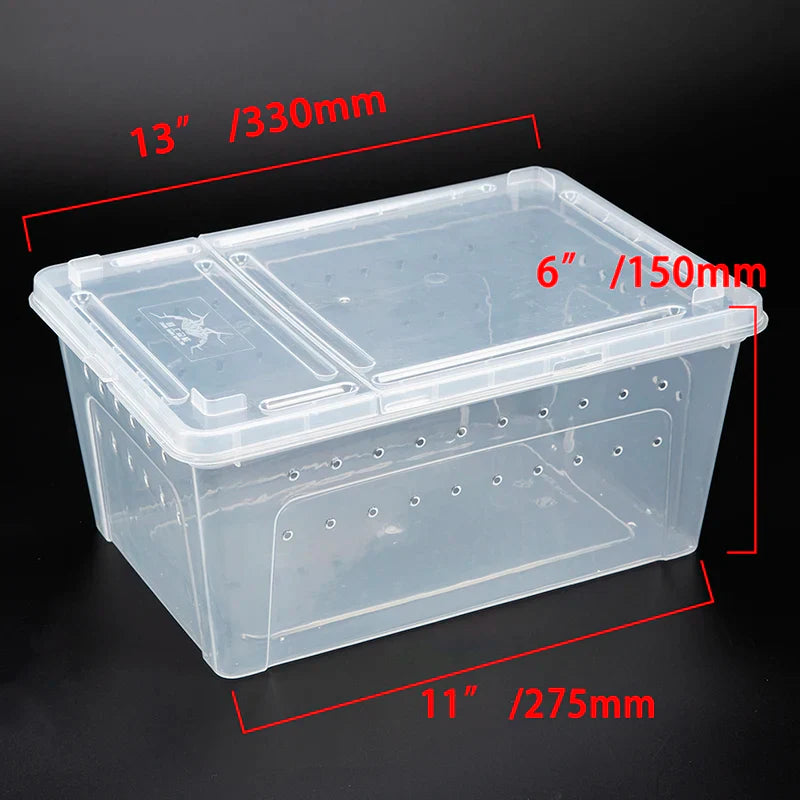 Large Terrarium Reptile Feeding Box with Bowl Lizard Spider Habitat Cage Hatching Container Clear Portable Plastic Pet House