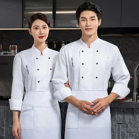 White chef jacket long sleeve chef coat T-shirt Hotel chef uniform restaurant chef coat Bakery Breathable Cooking clothes logo