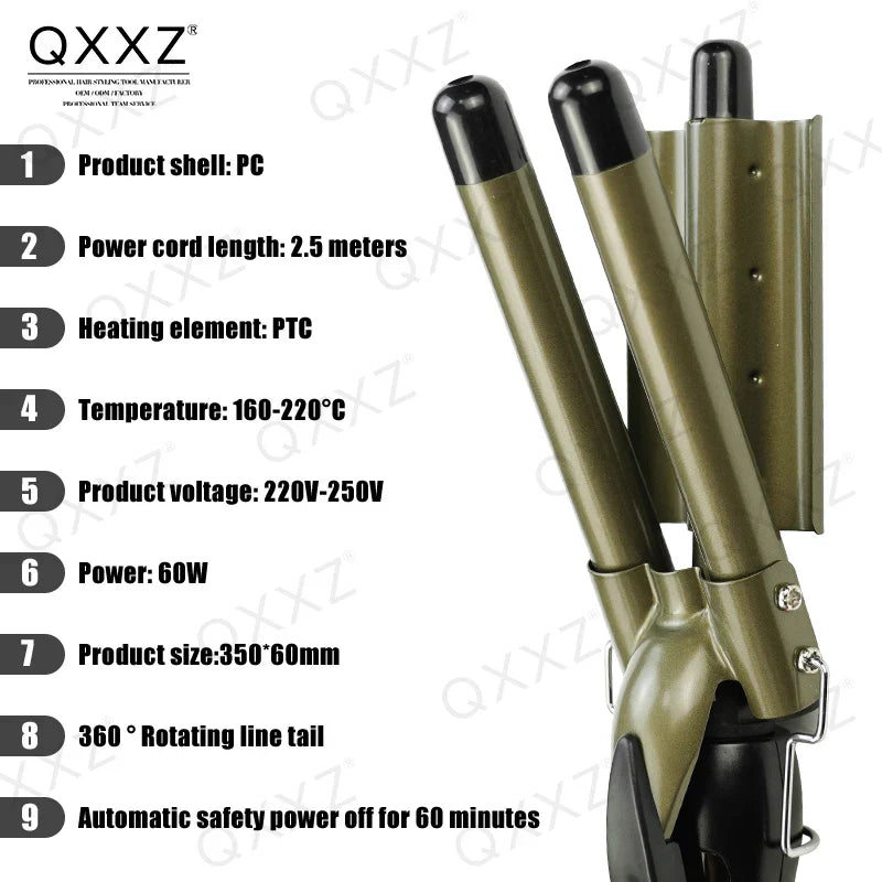 QXXZ 19mm Hair Curler Professional Three Tube Wave Perm Beauty Styling Appliances Ceramic Household Curly Hair Tool