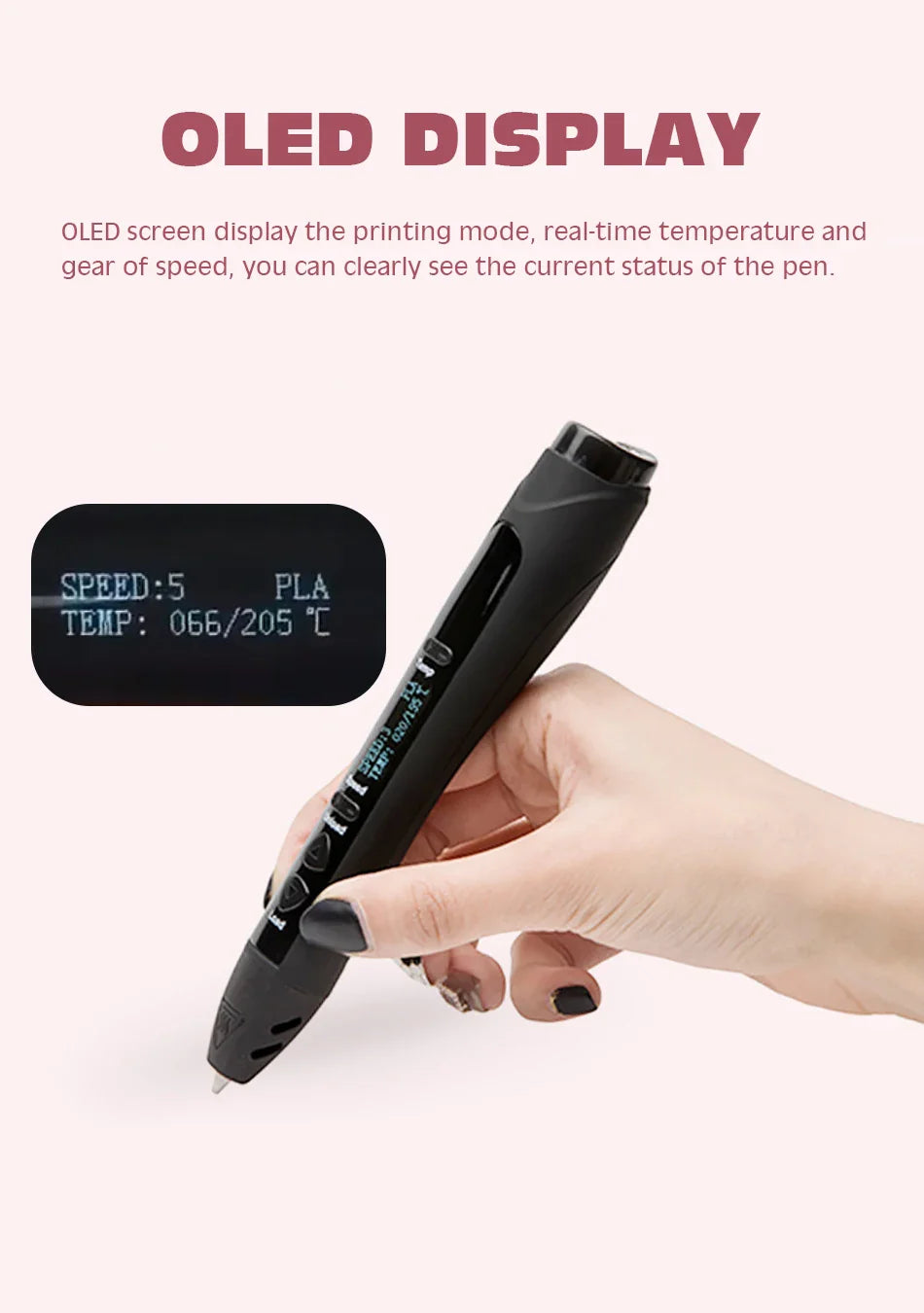 Creative 3D Drawing Pen with Adjustable Temperature & Speed – Compatible with ABS, PLA, and PCL Filaments