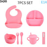 Baby Feeding Set Silicone Suction Bowls Divided Plates Straw Sippy Cup Toddler Self Eating Utensils Dishes Kit Bibs Spoons Fork