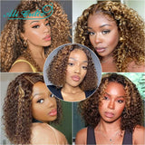 Ali Grace Highlight Brown Curly Bob Wig Brazilian 4X4 Lace Closure Human Hair Wigs P4/27 Ombre Color Kinky Curly Short Bob Wigs