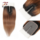 50g/pc 4 Bundles with Closure Transparent 4x1 T Lace Middle Part Ombre Ginger Blonde Straight Remy Human Hair Short Bob Style