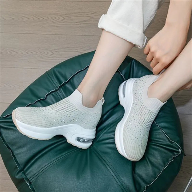 8CM Hidden Heels Platform Sneakers Women Breathable Air Mesh Wedge Sock Shoes Woman 2024 Spring Casual Shoes Zapatos De Mujer