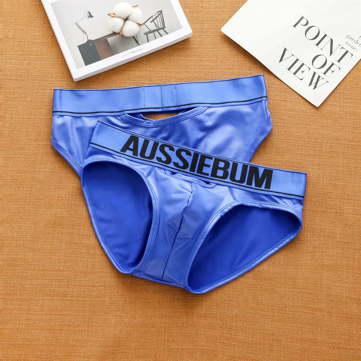 Aussiebum men's imitation leather boxers youth bright color small hollow briefs