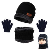 2023 New Winter Hat Scarf and Gloves Set Plush Warmer Children Knitted Hat Baby Boys Beanies Cap Neck Scarf Glove Suit For Kids