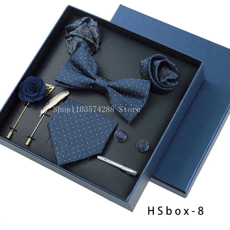 Luxury High Grade Mens Tie Set Nice Gift Box Silk Tie Necktie Set 8pcs Inside Packing Festive Present Pocket Squares